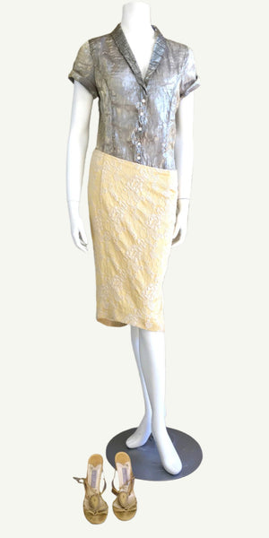 Floral Brocade Pencil Skirt